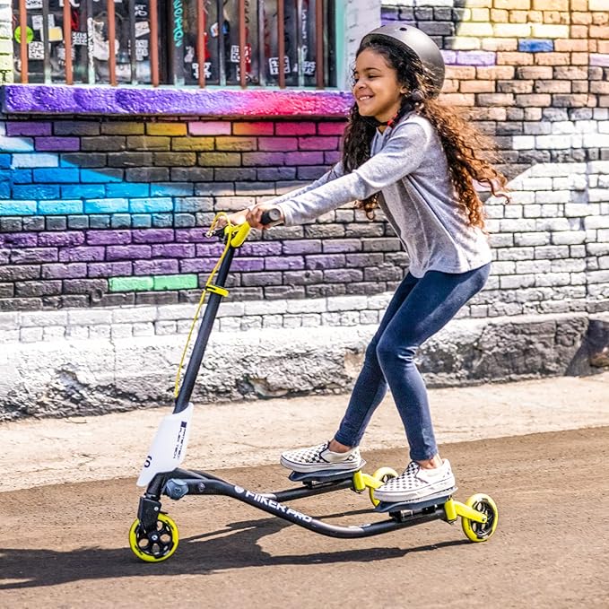 Yvolution Fliker Kids Drift Scooter, Adjustable Handlebar in 3 Heights, 3 Wheels, for Boys and Girls Age 7+ Years Old, Max User Weight 220lbs/100kg