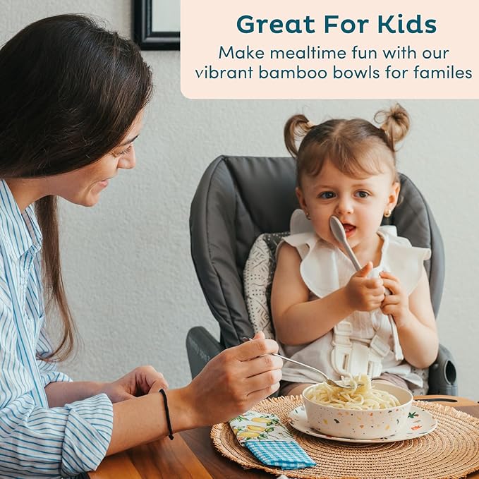 Nook Theory 4 Pack Reusable Bamboo Plates - Non-Toxic Toddler and Kids Plate, Dishwasher Safe, Not Microwavable Dinnerware (Arizona 8")