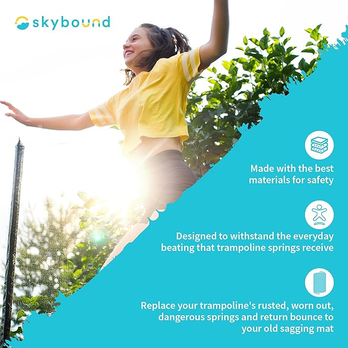 SkyBound Universal Replacement Trampoline Springs with Spring Tool | Heavy-Duty Galvanized Steel | Set of 12-48 | Sizes 3.5" to 8.5" | for Skywalker, JumpKing, UpperBounce, SportsPower and Others