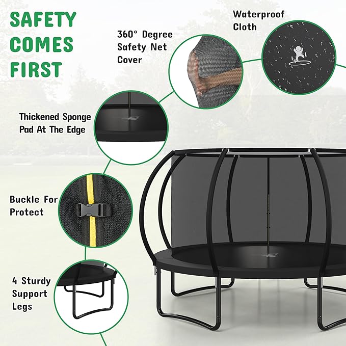 Polar Aurora 10FT 12FT 14FT 16FT Outdoor Trampoline with Safety Enclosure Net, Thickened Spring Pad，ASTM Approved Recreational Trampoline for Kids and Adults,Anti-Rust Coated Frame and Thickened Mat