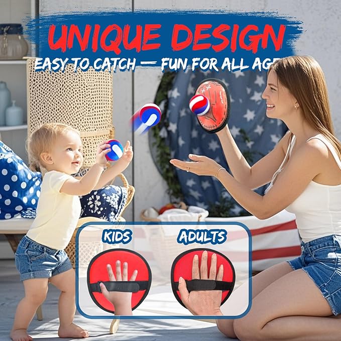 Toss and Catch Ball Game Outdoor Toys, Kids Yard Beach Toys Outside Games Set Kids Toddler Baseball Glove & Catch Ball Toy，Birthday Gift for 3 4 5 6 7 8 9 10 Year Old Boys Girls (Upgraded)