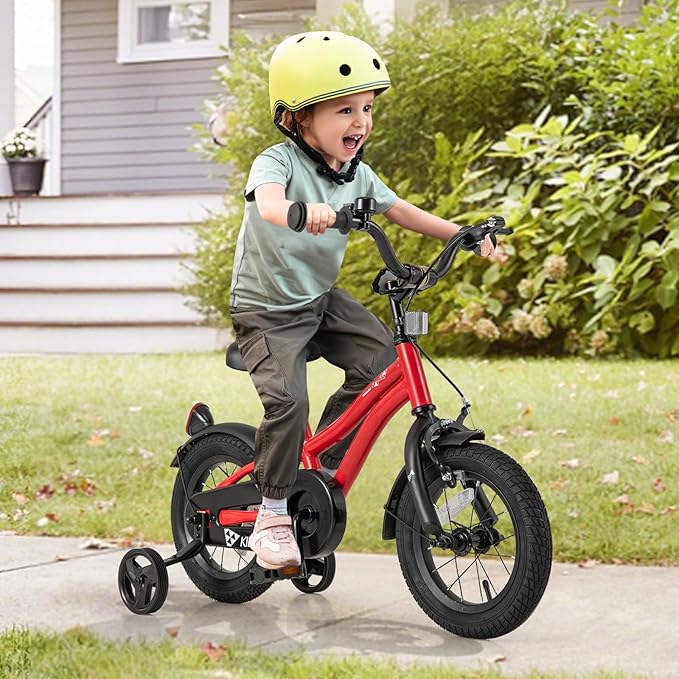 BABY JOY Kids Bike, 12 14 16 18 Inches Sporty Bicycle with Training Wheels, Adjustable Seat, Handbrake & Coaster Brake, Reflectors, Girls Boys Bike for 3-8 Years Old Children