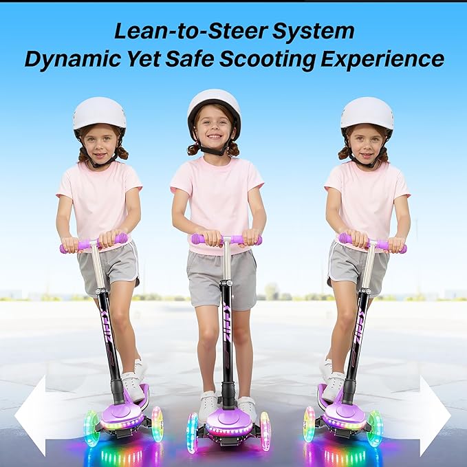 ZIFFY 3-Wheel Light-Up Toddler Scooter for Kids 3-8, Kids Scooter for Boys Girls with 20 Dynamic LED Lights, 4 Adjustable Height Balance Kick Scooter 110LBS, Lean-to-Steer Anti-Slip Wide Deck by JOVA