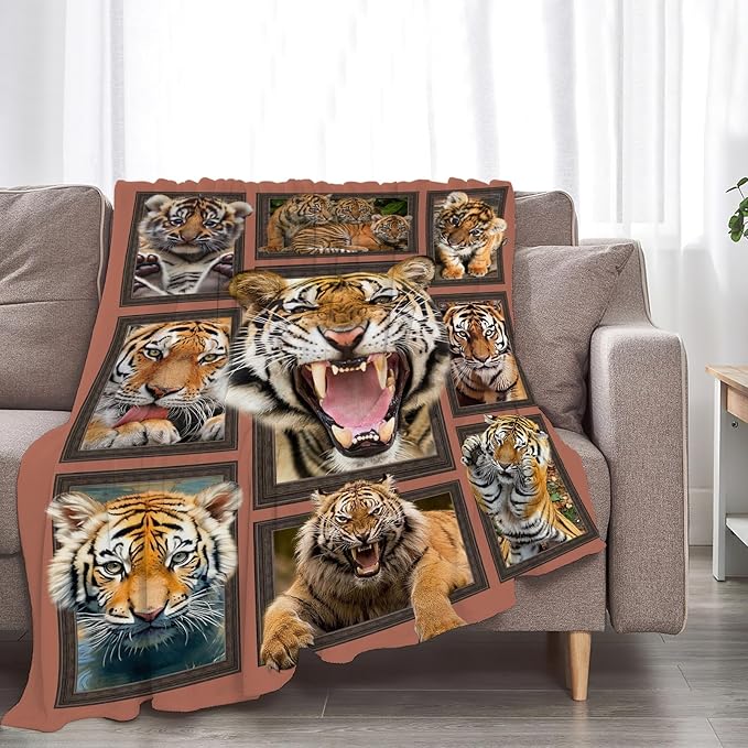 Tiger Blanket Fleece Soft Warm Plush Wild Animal Throw Blanket Lightweight Plush Fuzzy Cozy Mexican Tigers Blankets for Lover Kids Adult Suitable for Couch Sofa Bed 60"X50"