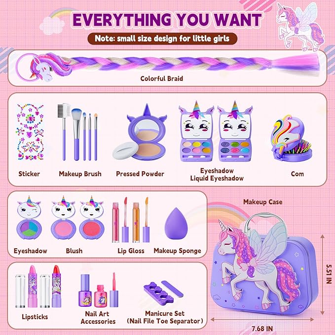 Kids Makeup Kit for Girls - Girls Makeup Kit Toys, Real Washable Cosmetic Set with Storage Case, Kids Play Makeup Set for Christmas Birthday Gift 3 4 5 6 8 10 11 12+ Years Old, Purple