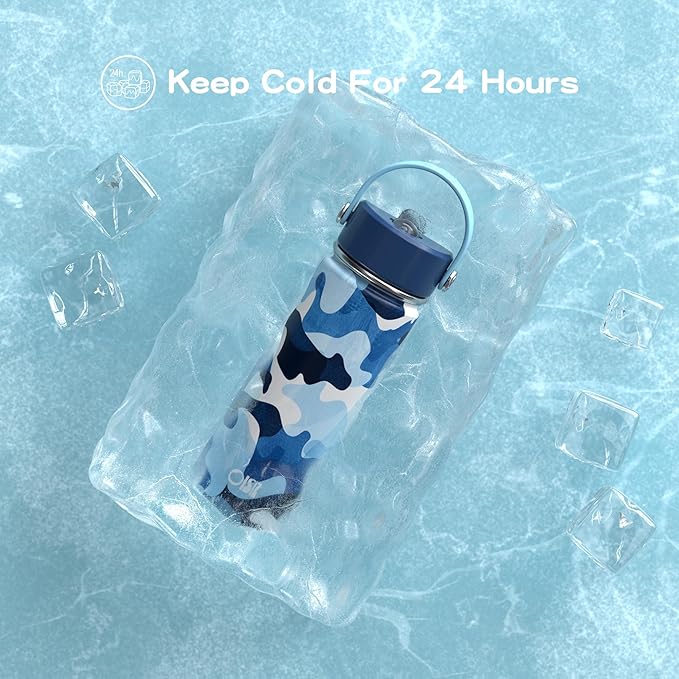 OISIZ 18oz Kids Water Bottle with Straw Lid, Vacuum Insulated Water Bottle 316 Stainless Steel Bottles for Kids for School, Leakproof Water cups, BPA Free and Keep Cold for 24 Hours,Easy to Clean