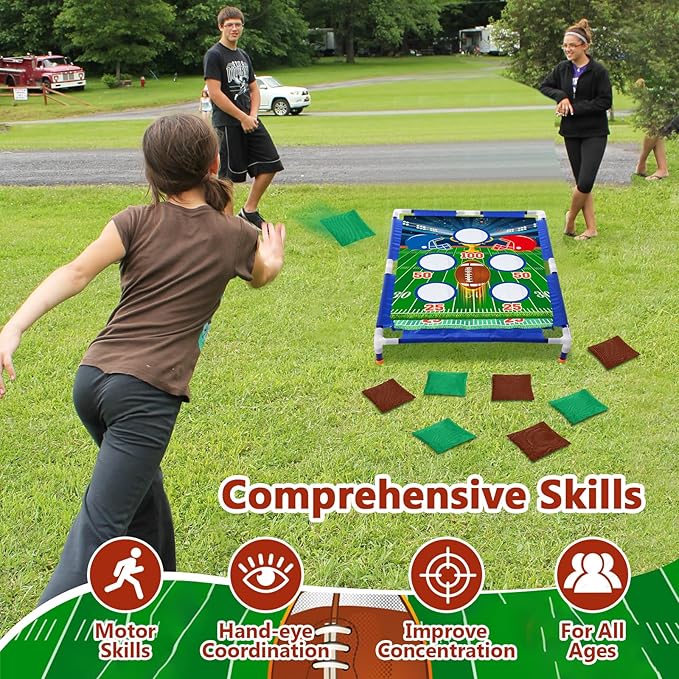 Football Bean Bag Toss Games with 6 Bean Bags Portable PVC Framed Cornhole Game Set for Family Holiday Birthday Party