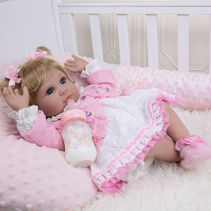 Milidool Lifelike Reborn Baby Dolls Girl - Realistic Newborn Silicone Real Life Baby Dolls with Complete Feeding Toy Accessories Set for 3+ Year Old Girls Gifts, Pretend Play, Collection