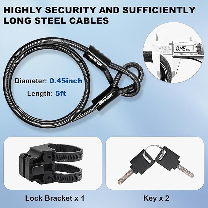 NDakter Bike Locks Heavy Duty Anti Theft，18mm Bicycle Combo U Lock with 5FT Cable, 4-Digit Resettable Combination Electric Scooter Lock with 2Keys and Bracket for Tricycle, Moped, Motorcycle (Blue)