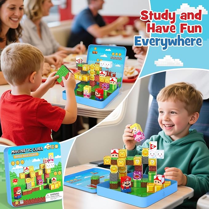 Mini Magnetic Blocks - 49 PCS Travel Magnet Building Blocks for Toddlers - STEM Educational Magnetic Building Toys with Portable Iron Box for Kids Ages 3-8 Boys & Girls