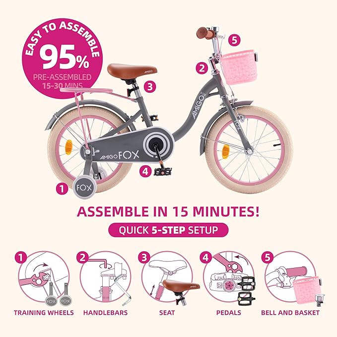 Royalbaby Princess Girls Kids Bike 12 14 16 18 20 Inch Children Bicycle with Basket for Age 3-12 Years