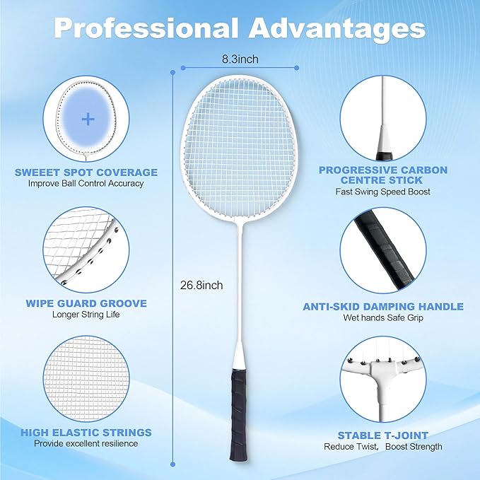 Badminton Set, Portable Outdoor Anti-Sag System – Official 20ft x 5ft Easy Setup Durable Net with 4 Rackets, 3 Shuttlecocks & Carry Bag for Backyard, Lawn or Beach Family Fun