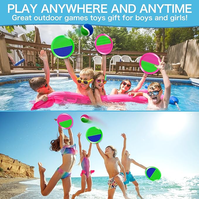 Officygnet Ball Catch Game, Kids Toss Game for Ages 3 4 5 6 7 8-12 Year Old Boy Girl, Catching Ball Set with 4 Paddles for Outdoor Toys/Yard Games/Beach Toys/Pool Toys for Kids Easter Birthday Gifts