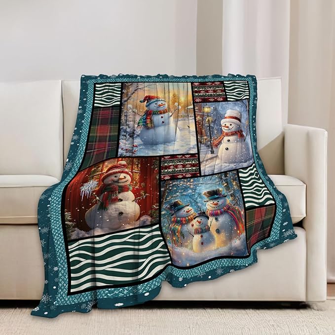 Snowman Blanket Christmas Winter Snowmen Lover Throw Blankets Gifts for Girls Boys Kids Soft Cozy Fleece Plush for Couch Sofa Bed 50"x40"