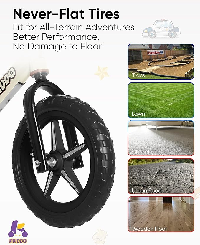 KRIDDO Toddler Balance Bike 2 Year Old, Kids Balance Bike for 2-5 Years Old, Dual Bearing for Smoother Riding, Adorable Plate, Adjustable Seat and Handlebar, Toddler Bike Gifts Age 2-3, LED-White