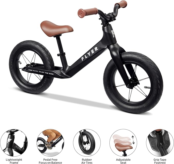 Radio Flyer Balance Bike, Baby Toy, Toddler Bike, Bicycle Toddler Toys, Baby Gifts, Flyer Ultra Lite Balance Bicycle Black, for Ages 1-.5-5 Years, Black