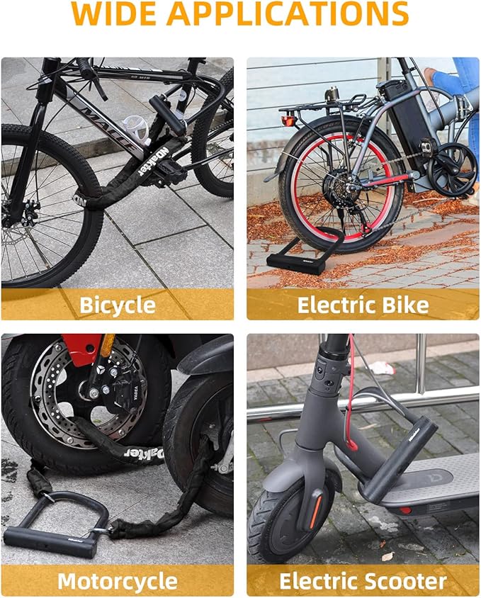 NDakter Bike Locks Heavy Duty Anti Theft 18mm Thick, Motorcycle U Lock with 4FT x 6mm Moped Chain, 3Keys Large U-Shape Electric Bicycle Wheel Lock for Ebike, Escooter, Fat-Tire Dirt-Bike, Tricycle