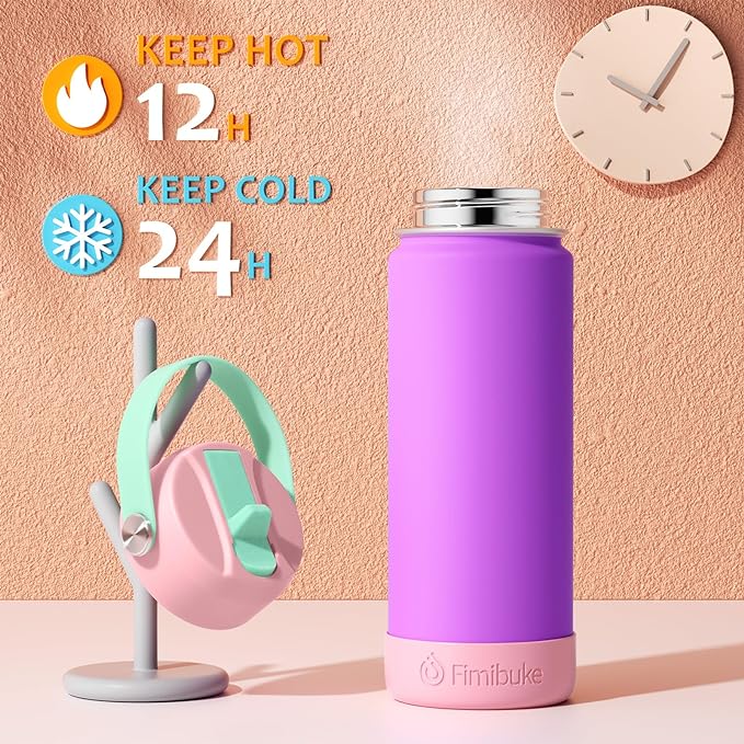 Fimibuke Kids Insulated Water Bottle - 18oz BPA-FREE 18/8 Stainless Steel Kid Cup with Straw Travel Tumbler Leak Proof Double Wall Vacuum Toddler Water Bottle for School Boy Girl (1 Pack,Cotton Candy)