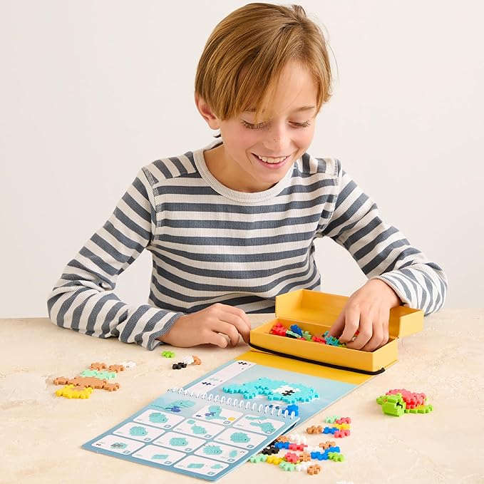 Plus Plus Puzzle By Number Activity Pad, Kids Travel Activities, Interlocking Mini Building Blocks, 3D Puzzle Stem Toy for Kids - Ocean