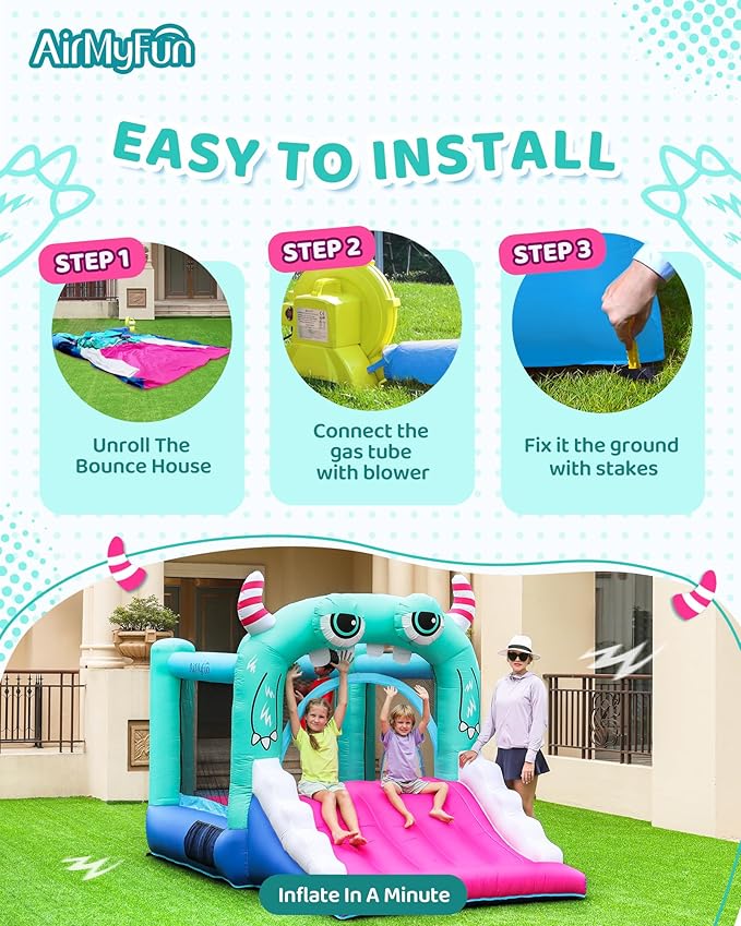 AirMyFun Inflatable Bounce House for Kids, Wide Slide & Jumping Inflatable Bouncer - Toddler Bounce House with Blower for Kids Use Fun Indoor&Outdoor