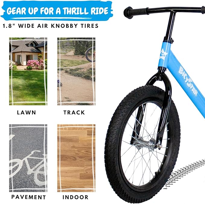 16 Inch Kids Balance Bike for 5-8 Year Old, No Pedals, Air Tires, Footrests, Adjustable Height for Big Boys, Girls