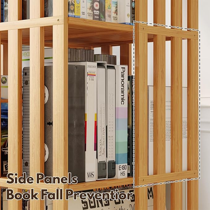 YOWOS Rotating Bookshelf Tower, 360 Display Spinning Bookcase, Bamboo Bookshelf Floor Standing Storage Rack, Wood Narrow Book Shelf Organizer for Kids&Adults (Nature, 2 Tier)