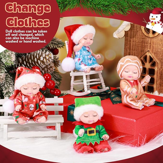Hanaive 4 Pcs 4 Inch Mini Baby Dolls Lifelike Realistic Baby Dolls Animal Clothes Cute Baby Valentine Tiny Babies Gifts Set for Girls Boys Toddlers Kids 3+ Birthday Baby Shower Favors (Doll Style)