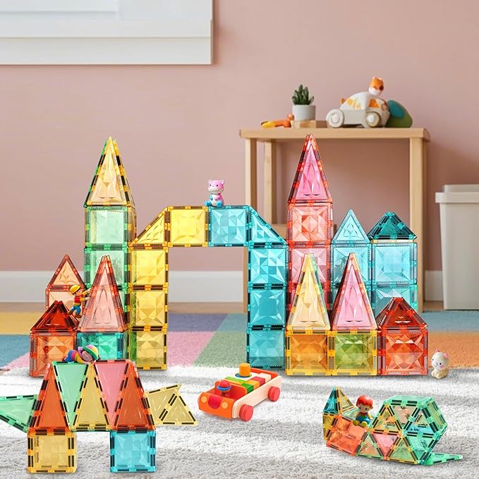Magnetic Tiles,Magnet Building Blocks Construction Stacking Educational Toy Creative Playboard for Kids Ages 3+ (60 Pieces)