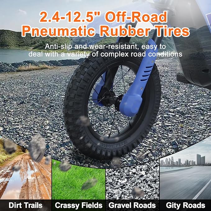 EK2 Kids Electric Dirt Bike, 350W Motor, 15 MPH Max Speed, 36V 5.2Ah Lithium Battery 12 Miles Max Range, Electric Motorcycle for Kids Aged 5-10, Blue