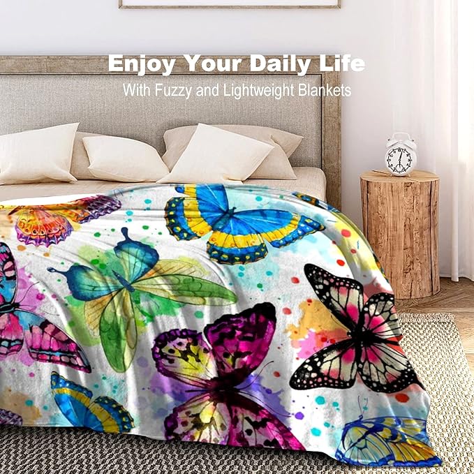 Butterfly Blanket Beautiful Butterfly Throw Blanket Ultra Soft Flannel Colorful Butterflies Blanket Gifts for Kids Adults 50"X40"