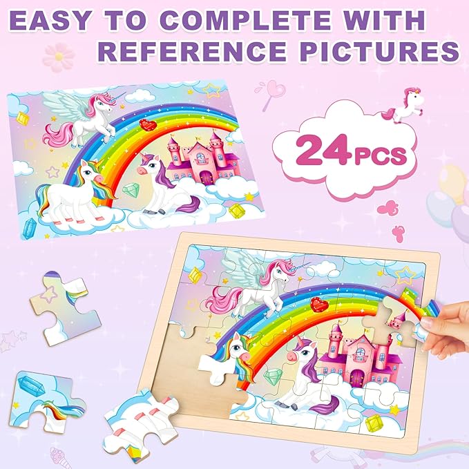 Puzzles for Kids Ages 4-6, 4 Packs Wooden Jigsaw Puzzles for Toddlers 2-4, Princess Unicorn Mermaid Fairy Preschool Educational Puzzles Boards Toys Gifts for Girls Boys 3 4 5 6