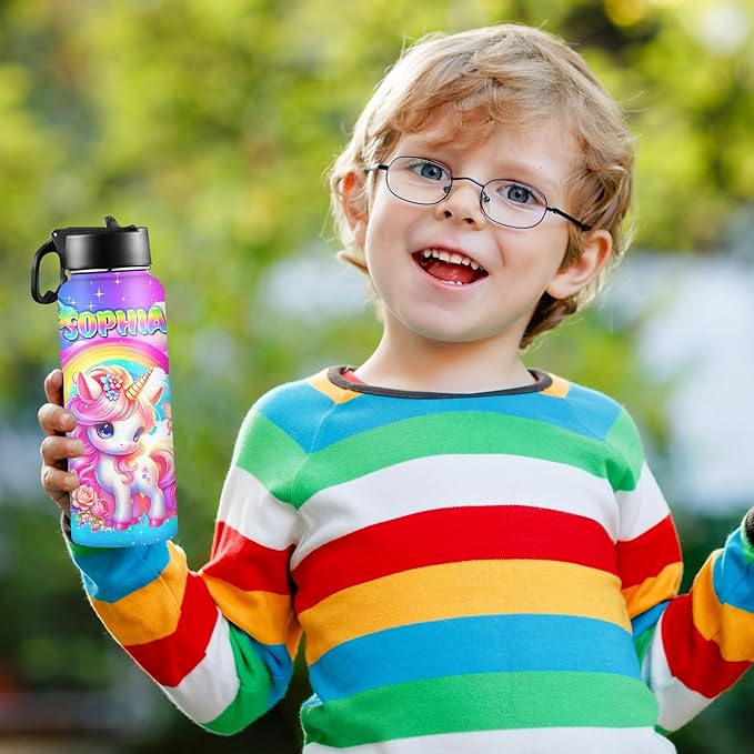 M YESCUSTOM Personalized Water Bottles for Kids with Straw Lid Custom Sports Water Bottle for School Personalized Names Stainless Steel Double Wall Insulated Cup Customized Gifts for Boy Girl Style19