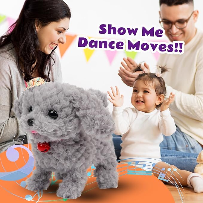 Cuteoy Walking Grey Dog Stuffed Animal Talking Wagging Nodding Educational Plush Puppy Toy Electric Interactive Animated Plushies for Girls Boys Birthday