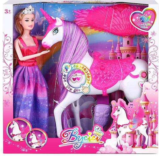 Magic Light Unicorn & Princess Doll, Unicorn Toys for Girls 3-6, Christmas Birthday Gifts for Kids Girls Aged 3 4 5 6 7 8