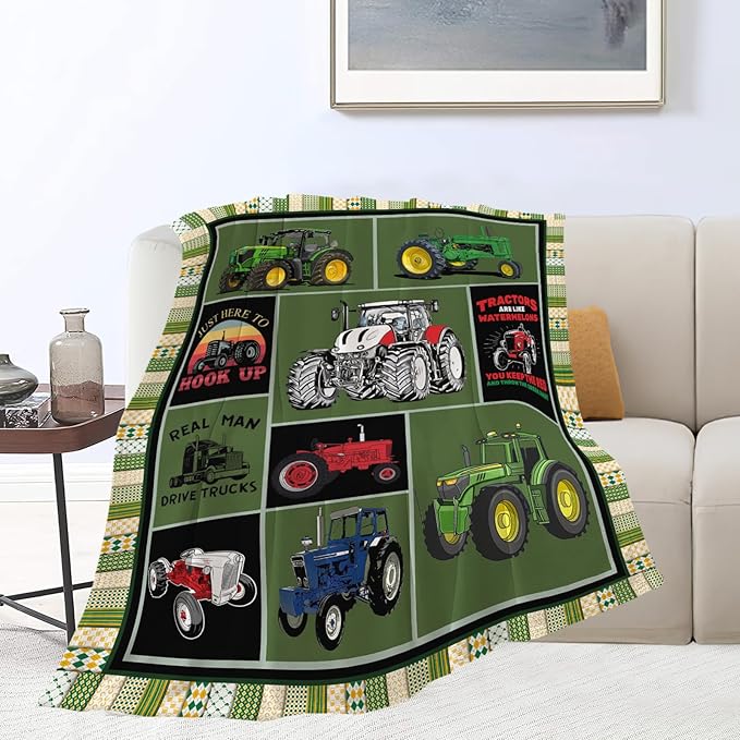 Tractor Blanket Farm Tractor Throw Blanket Gifts for Tractor Lovers Men Women Boys Girls Kids Adults Super Soft Cozy Plush Fluffy Fuzzy Fleece Blanket Decor 60''X80''