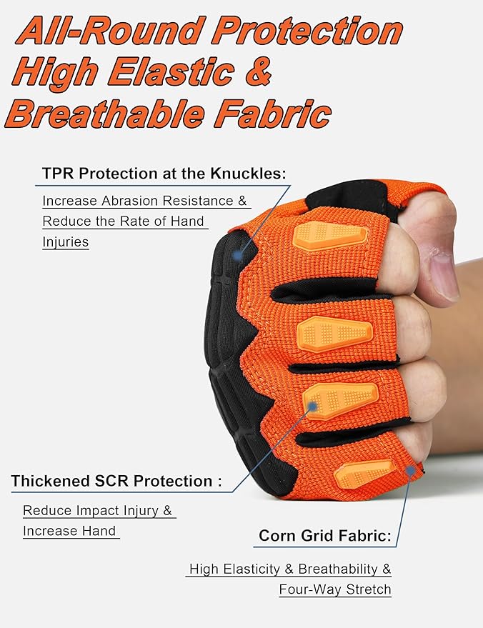 KUTOOK Mountain Bike Gloves for Mmen Fingerless with Wrist Guard Anti-Slip for Dirtbike Riding Fitness Training Outdoor Sports