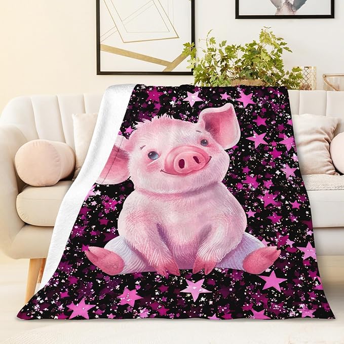 Pig Blanket Kids Blankets for Girls 1-3 Gift for Daughter Granddaughter, Pink Cozy 40 x 30 Inches Flannel Throws for Bed Living Room Chair