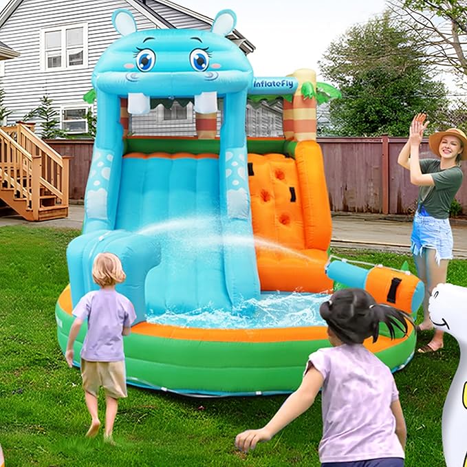 Inflatable Bounce House for Kids, Playhouse Castle with Blower, Water Slide Bounce House for Toddlers Wet and Dry