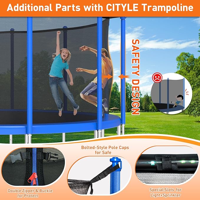 1500LBS 8 10 12 14 15 16 FT Tranpoline for Adults/Kids with Safety Enclosure Net, Basketball Hoop, Ball, Wind Stakes and Ladder, Heavy Duty Outdoor Recreational Tranpolines for Family