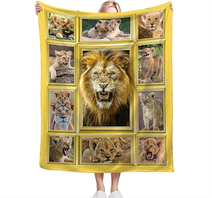Lion Blanket Fleece Soft Warm Plush Wild Animal Throw Blanket Lightweight Plush Fuzzy Cozy Lion Cub Blankets for Lover Kids Adult Suitable for Couch Sofa Bed 80"X60"