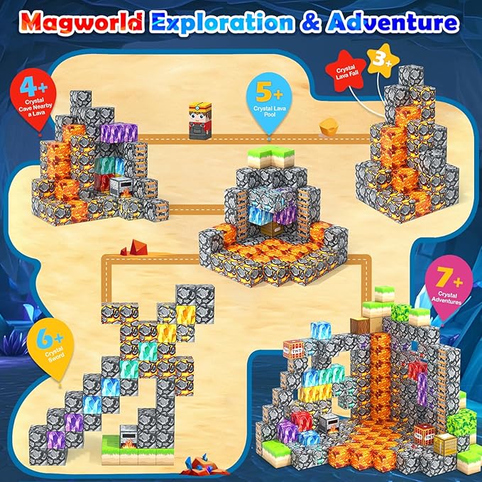 Magnetic Blocks 100PCS 1 inch Magnetic Building Cubes Kids Magnet Toys Crystal Mine Cave Inspired Playset Magworld Add-on Building Craft Sensory Toys Game Gifts for Ages 3-5 4-6 5-7 8-12