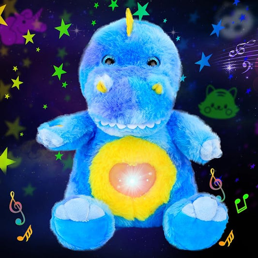 Cuteoy Plush Blue Dinosaur Star Projector Musical Adjustable Singing Night Light Stuffed Animals Glowing T-Rex Plushies Toy Gifts for Kids Birthday Easter Christmas,11''
