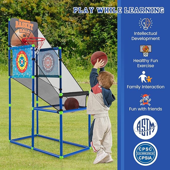 Giantex Kids Basketball Hoop Arcade Game, 2 in 1 Indoor Outdoor Arcade Basketball Game Set w/Electronic Scoreboard, Sound Effect, Ball Pump, 8 Balls, 2 Basketballs, Great Gift for Boys, Girls Ages 3+
