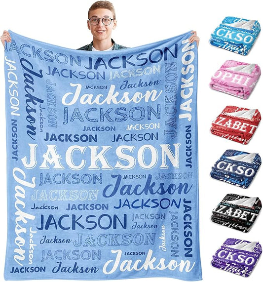 Ship Next Day, Personalized Baby Blanket with Name - Printed in USA, Custom Name Blanket for Boys Girls Kids, Customized Flannel Blankets Gifts for Teen Shower Toddlers Christmas Brithday