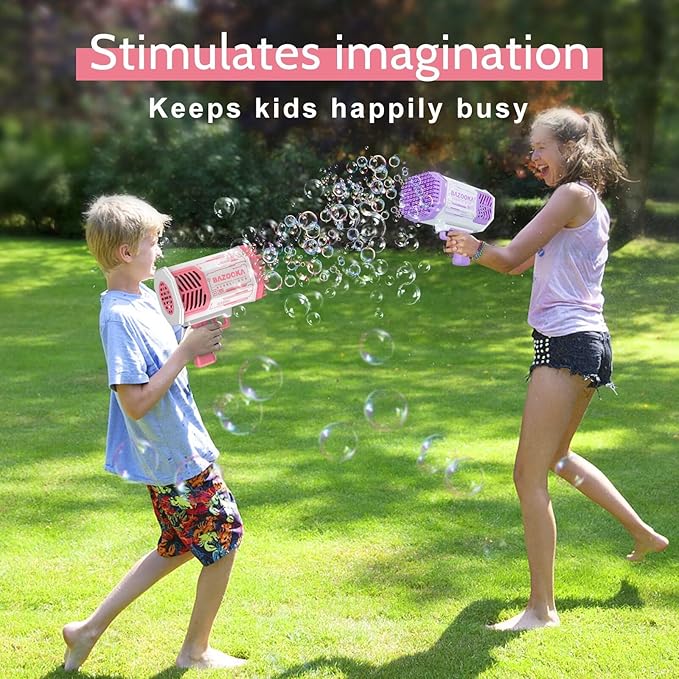 Bubble Gun, Bazooka Bubble Machine Gun, Bubble Blaster Gun with Bubble Solution, 69 Holes Bubble Bazooka Gun Outdoor Summer Toy Party Favors for Kids Pink Halloween Bubble Maker Blowers