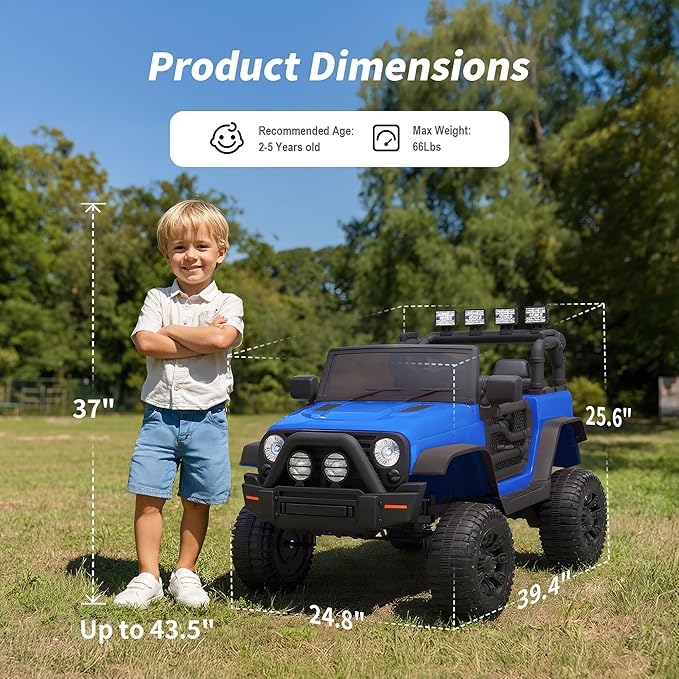 Kids Ride on Car Toy, 12V Electric Car for Kids with Remote Control, LED Light - Dark Blue