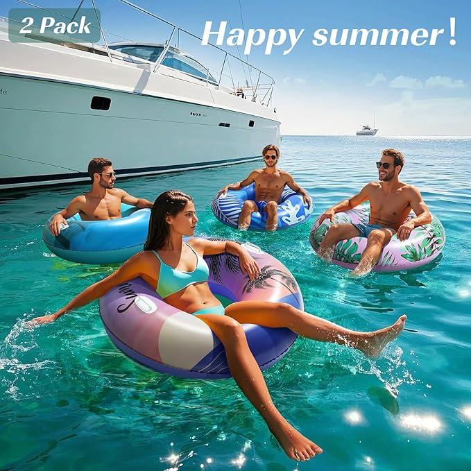 HeySplash Pool Tubes for Adult, 2 Packs 42 Inch Large Floats Tube Rafts with Handles, Inflatable Swimming Ring Lounge, Hawaii Fun Swim Floaties River Pool Beach Lake Party Decoration, Purple Sunset