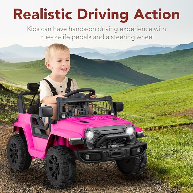 Best Choice Products 6V Kids Ride On Toy, Mini Truck, Electric Play Car w/Parent Remote Control, 4-Wheel Suspension, LED Lights, 2 Speeds, Functional Horn, 3.1MPH Max Speed - Hot Pink