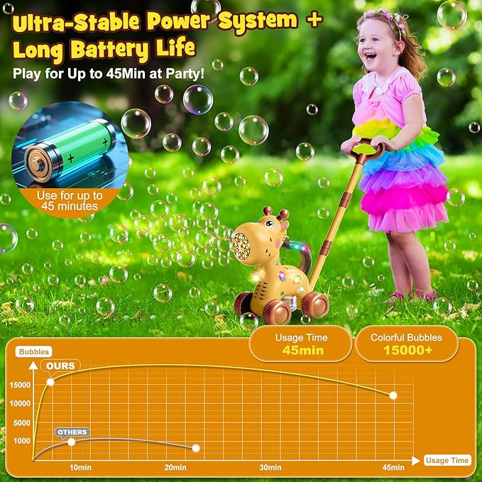 Nicmore Automatic Bubble Machine Toddler Toys: Giraffe Bubble Lawn Mover Outdoor Toy for 1 2 3 4 5 Year Old Boy Girl - Push or Handheld Bubble Maker Blower for Age 1-3 Kids Birthday Gifts