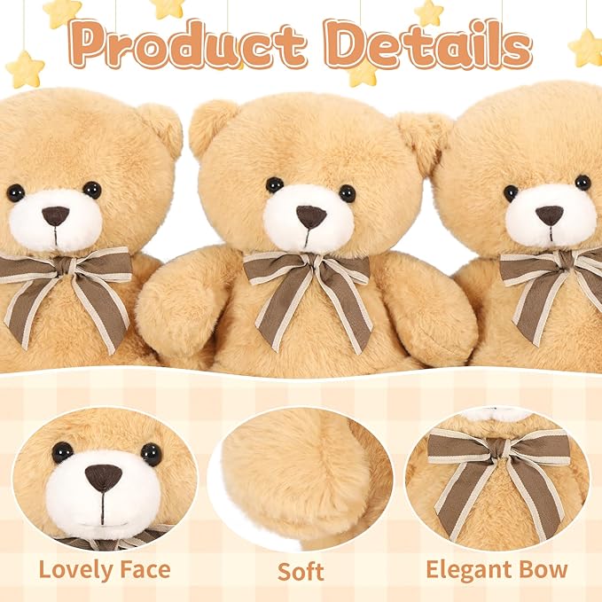 Tezituor Bulk Teddy Bears for Baby Shower, 10Pcs Teddy Bear Stuffed Animal Bulk, 12" Stuffed Bear Plush Toy for Wedding Birthday Christmas Party Decorations